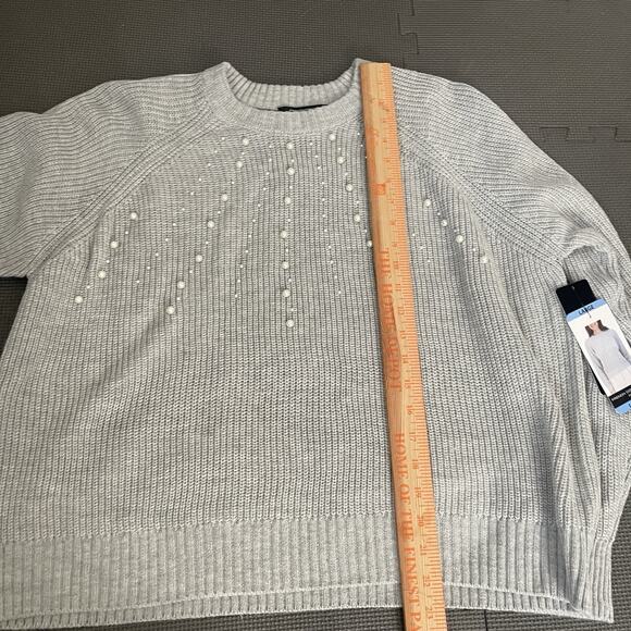 French Connection Women's Embellished Pearl Crewneck Pullover Sweater Gray Large - Picture 14 of 16